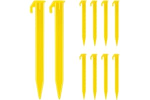 TKYPZY 10 Pack Plastic Tent Stakes Heavy Duty Beach Tent Pegs Canopy Stakes for Camping Gardening Backpacking Tent Pegs Spike Hook for Outdoor Garden Decorations Lawn Tarp Sand Stakes for Beach (Yellow)