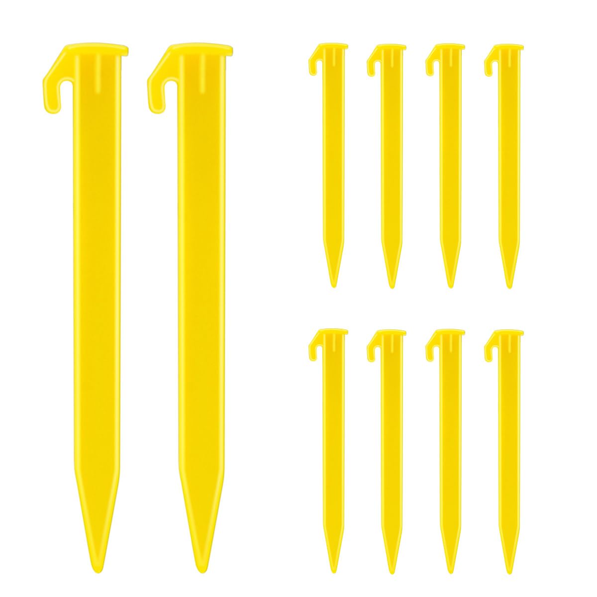 Photo 1 of 10 Pack Plastic Tent Stakes Heavy Duty Beach Tent Pegs Canopy Stakes for Camping Gardening Backpacking Tent Pegs Spike Hook for Outdoor Garden Decorations Lawn Tarp Sand Stakes for Beach (Yellow)