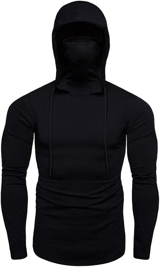 Mens Face_Cover Button Sports Sleeveless/Short/Long Sleeve Vest Hooded Splice Large Open-Forked Male Tank Tops Shirt Blouse: Clothing