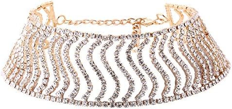 Qiaose Diamond Choker Jewelry CZ Zirconia Gemstone Alloy Collar Choker (Gold5)