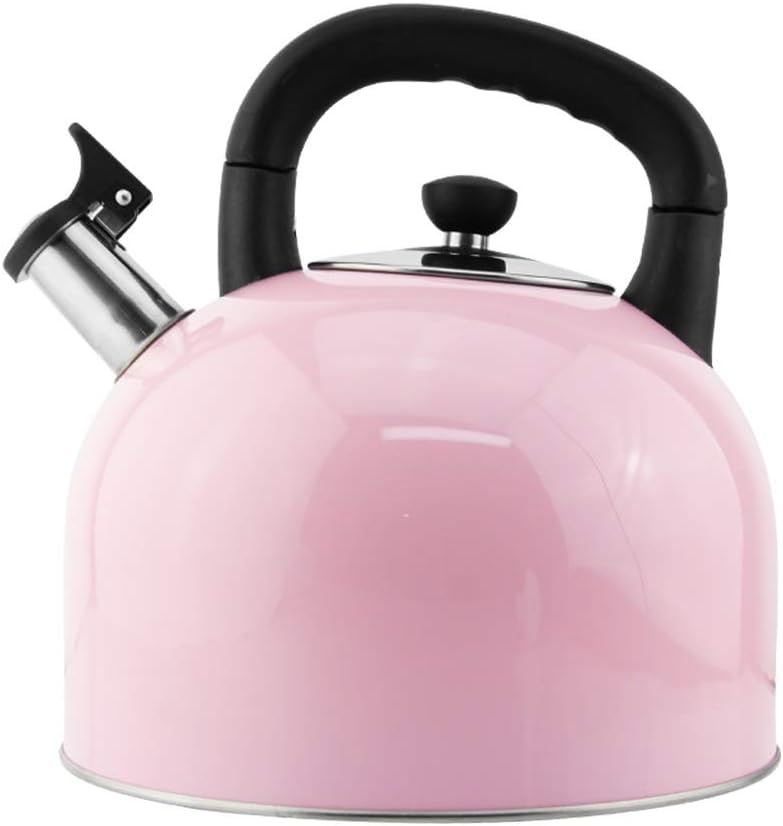 Retro pink Stainless Steel Whistling Kettle 4/5Ltr Soft Touch Black
