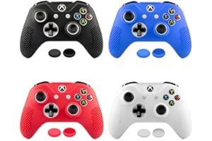 ANSIPPF Xbox One S Compatible Premium Silicone Controller Cover, Anti Slip Skin, Sweat-Proof Protector, Protective Soft Rubber Case Sleeve for Xbox One S Accessories, White + Black + Red + Blue
