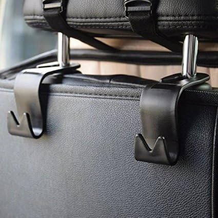 Car SUV Back Seat Headrest Hanger Storage Hooks - Purse Handbag Grocery Bag Holder (Black -4 Pack)