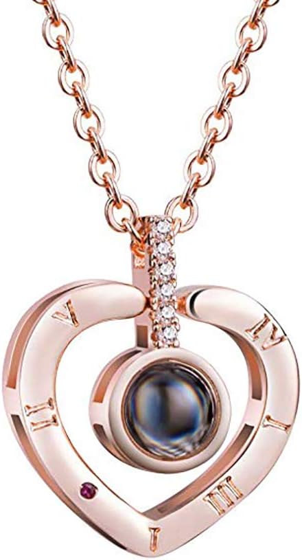 Filluck Love Heart Necklace I Love You Necklace for Women 100 Languages Memory Necklace Best Gift for Her