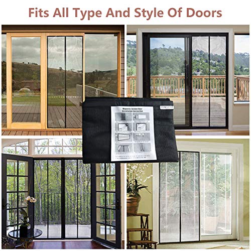 Magnetic Screen Door 38\'\'x84\'\' Reinforced Fiberglass Mesh Curtain Patio Door Screen with Super Tight Self Closing Magnetic Seal, Full Frame Hook & Loop Fits Door Size up to 37\'\'x84\'\' Max (38x84 Inch)