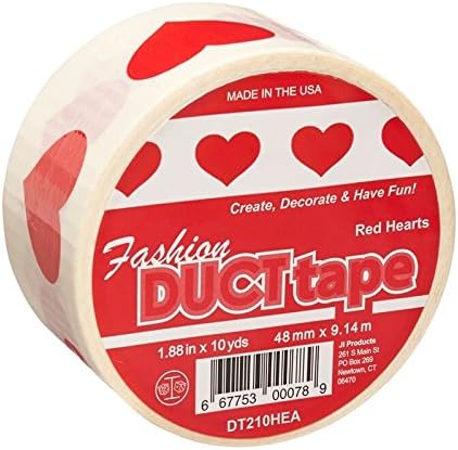 Signature Crafts DT210HEA Printed Singles Red Hearts on White Fashion Duct Tape, 10 yd 1.88"