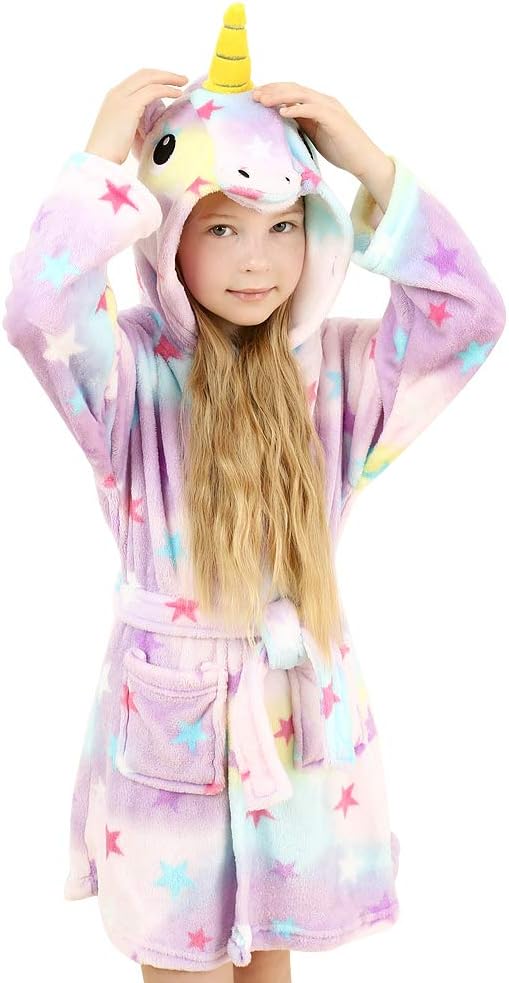 Unicorn Gifts Toys for Girls, Soft Unicorn Hooded Bathrobe Sleepwear for Kids Toys for 4-5 Year Old Girls Unicorn Gifts for 4-5 Year Old Girls (Starry 4-5 Years)