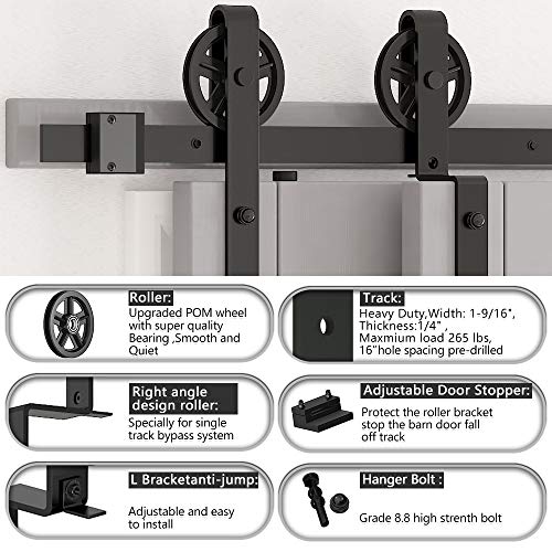 SKYSEN 4FT Heavy Duty Sliding Barn Door Hardware Single Track Bypass