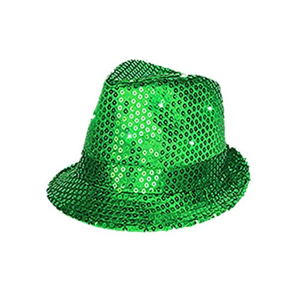 Green LED Light Up Sequin Fedora, Light 