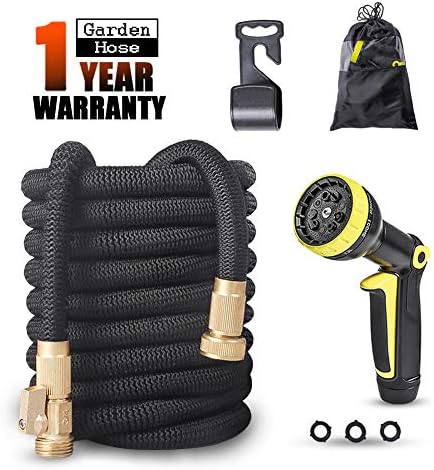 Garden Hose 50ft Expandable Hose Garden Flexible Hose Lightweight Sturdy Leakproof Watering Hose with 9 Pattern Sprayer Nozzle for Plant and Garden Watering(Black)