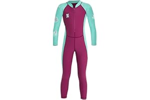 IBAKOM Wetsuit for Kids Girls Boys Color Block One Piece Swimsuit Long Sleeve Zip Swimwear Scuba Diving Surf Bathing Suit