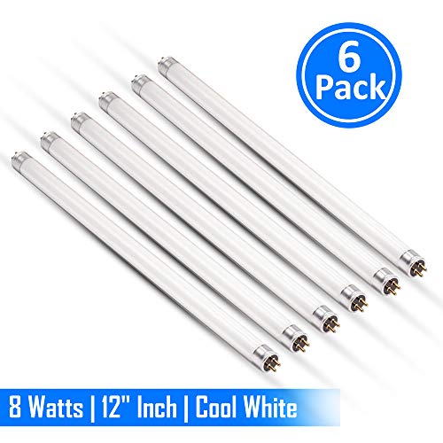 F8T5/CW  8 Watts 4100K Fluorescent Tube Bi Pin Light Bulbs Cool White  12" Linear  T5  380 Lumens 120 Volts -Under The Counter Professional Grade Fluorescent Lamp  Pack of 6