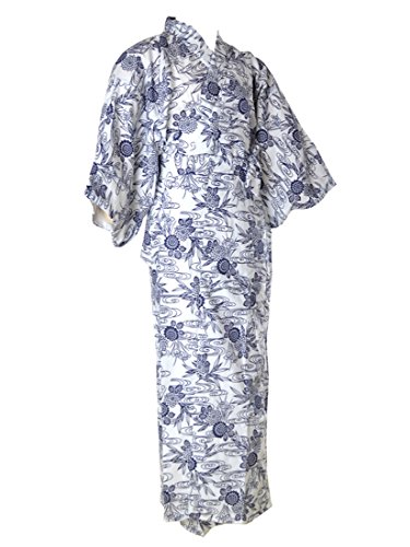 Non-Branded Women's Floral Cotton Gauze Japanese Classic Nemaki-Yukata-Bath Robe Navy - Thumbnail 3