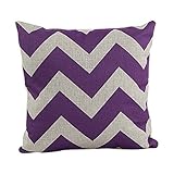 Generic Decorative Cotton Linen Throw Pillow Cover Chevron Stripe Pillowcase 18x18 Inch Purple by CITY