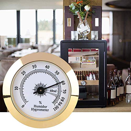 FUNEW Cigar Hygrometer,Round Analog Hygrometer for Cigar Humidor,Cigar Box/Cigar Cabinet 2inch Diameter Gold