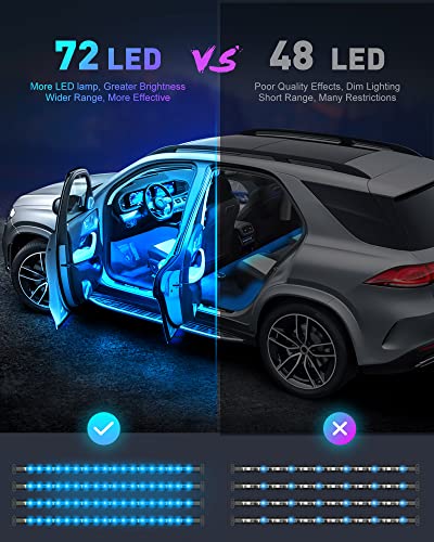 LED Lights for Car, NOVSIGHT Interior Car Lights 72 LED 16 Million Colors with APP and Remote Control Music Sync Color Change RGB, LED Lighting Kits with Car Charger, Car Decor Accessories DC 12V