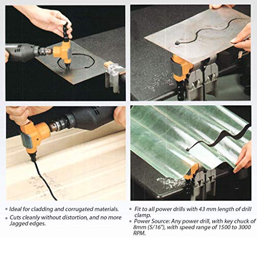 FIRSTINFO Taiwan Pro Auto Body Sheet Metal Cutter - Power Drill Nibbler with Extra 2 Punches Nibbler Drill Attachment for Straight Curve and Circle Cutting