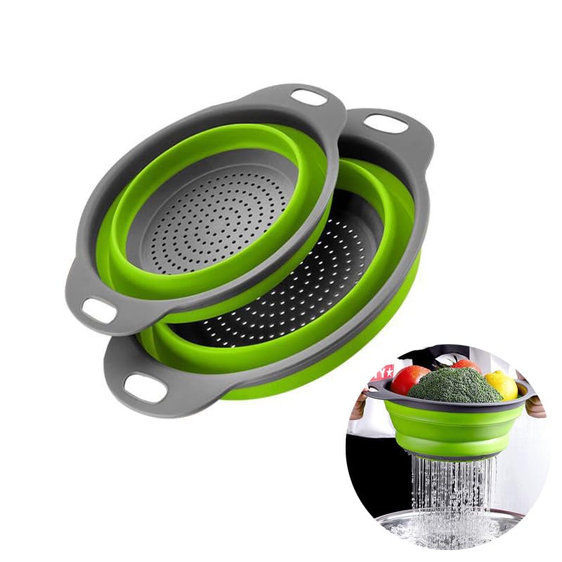 Photo 1 of 2 Pack Collapsible Colander Set, Emptycolor Foldable Collapsible Strainers for Kitchen, Small Round Colander with Base and Handles for Pasta, Fruit, Vegetables – Space-Saving Kitchen Strainer Baskets