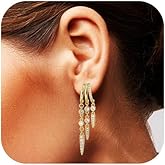 Emibele Huggie Dangle Earrings for Women, Non Tarnish Triple Hoop Drop Earrings with Cubic Zirconia, Trendy Hypoallergenic Long Chain Huggie Earrings Fashion Jewelry Gifts