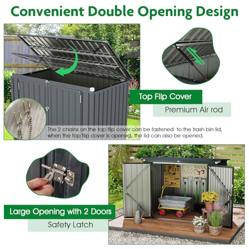 Goplus Outdoor Trash Can Storage Shed, Large Lockable Garden Shed w/Double Openings, 2 Doors, Galvanized Steel Frame, Storage Organizer for Backyard Garden Patio Lawn, 172 x 95,5 x 130 cm (L x W x H)