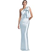 Monvelli One Shoulder Mermaid Prom Dress with Bow 2026 Satin Long Back Split Bridesmaid Dresses Formal Evening Gowns