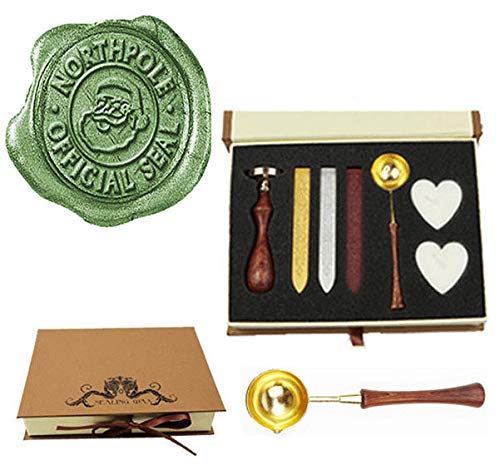 MNYR Christmas Santa Claus Northpole Official Wax Seal Stamp Embellishment Wedding Invitation Card Mail Gift Wrap Wine Package Wood Handle Melting Spoon Sealing Wax Stick Box Wax Seal Stamp Set