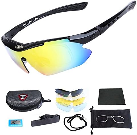 ATSPORT Cycling Glasses - Outdoor Fishing Driving Tennis Cricket Golf Biking Running Sports Sunglasses with Case and 5 Interchangeable Polarized Lenses UV 400 Protection For Women &amp; Men