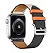 Leather Single Tour Band Strap Replacement Smartwatch Wristband Bracelet Compatible with 44mm Apple Watch Series 4, 42mm Apple Watch Series 3/2/1 (Indigo/Craie/Orange)