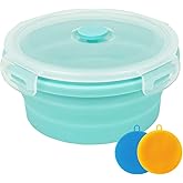 Collapsible Bowl Silicone Collapsible Container Food Storage Containers Collapsible Camping Bowl for Travel Camping Hiking with Airtight Plastic Lids and 2Pack Silicone Dish Sponges- Blue, 1200ml