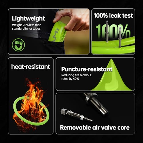 TPU Inner Tube Road Bike 38 g Ultralight Compatible with 700 x 18/23/25/28/30/32C Bicycle Inner Tube Metal Removable Presta Valve 45/60/80 mm