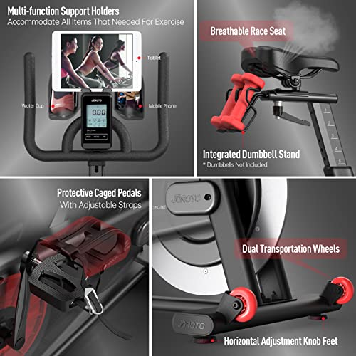 JOROTO Exercise Bike/Spin Bike, Silent Stationary Bike Indoor Cycling Bike for home Gym Cardio with Readable Magnetic Resistance with Tablet Holder, 350lbs Weight Capacity 44Days Kinomap Member
