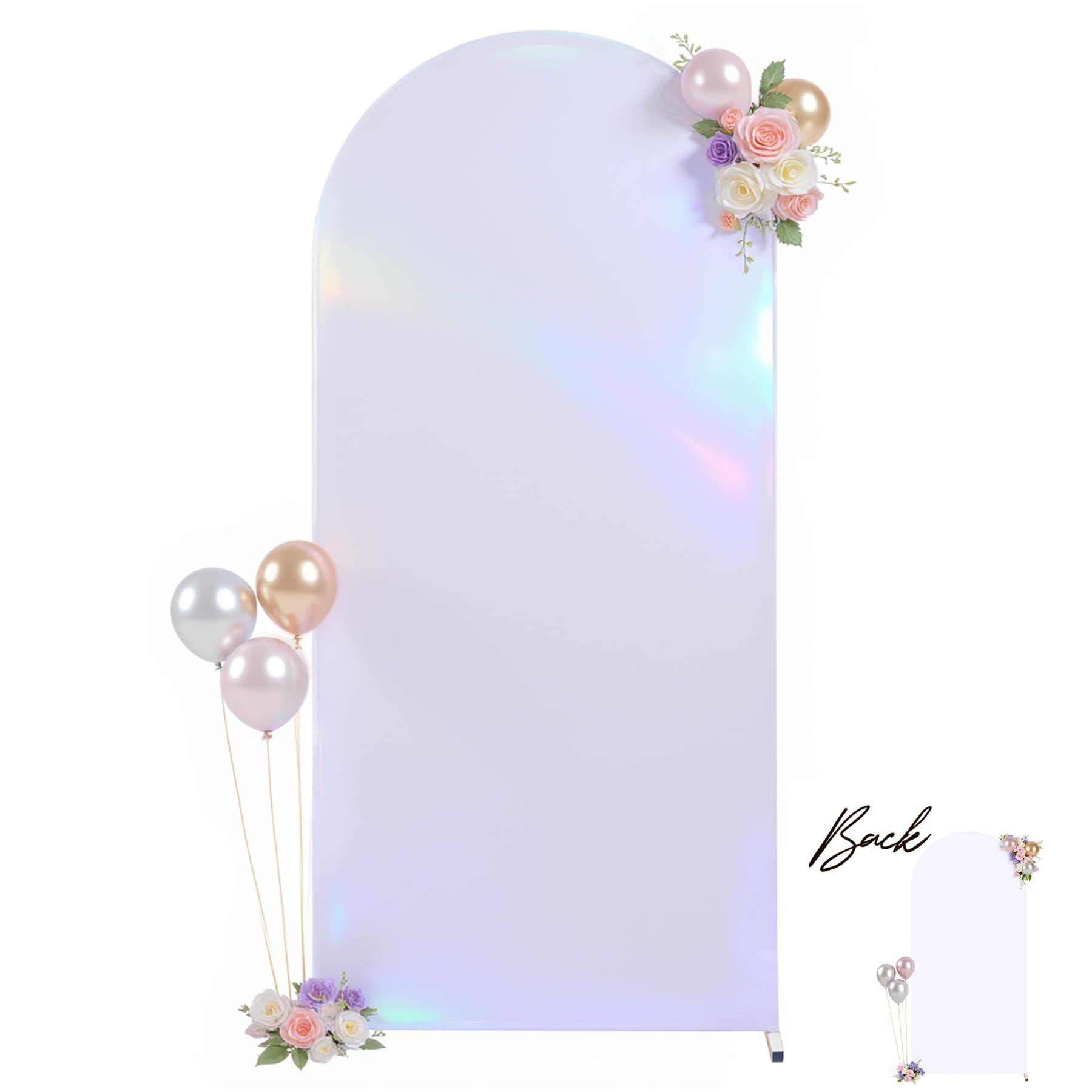 Photo 1 of Wedding Arch Backdrop Cover, 6FT Silver White Arch Cover Stretchy Backdrops, Double-Sided Arch Stand Covers for Wedding Ceremony, Baby Shower, Birthday Party Decoration