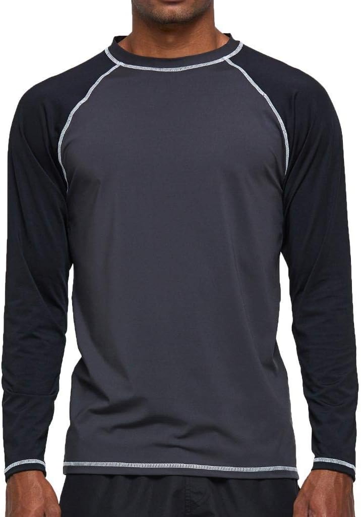 Arcweg Rashguard Men Long Sleeves Diving UV Protection UPF 50+ Elastic Rash Vest Loose Fit Top Swimming Quick Drying Surfing Pool T-Shirt Sports Top Rashie