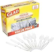 Glad Disposable Plastic Cutlery, Assorted Set | Clear Extra Heavy Duty forks, Knives, And Spoons | Disposable 
