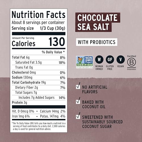 PURELY ELIZABETH, CHOCOLATE SEA SALT, ANCIENT GRAIN GRANOLA WITH PROBIOTICS, GLUTEN-FREE, NON-GMO (8OZ BAG)