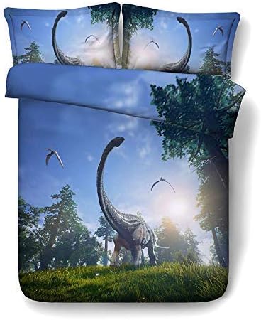 LOUHO Children Bedding Sets Dinosaur 3D Print Duvet Cover Sets 4-Piece, No Comforter, No Fitted Sheet, 1 Duvet Cover, 1 Flat Sheet, 2 Pillowcases Included (Twin, Dinosaur-1)