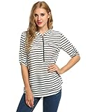 ANGVNS Women Casual Long Sleeve V Neck Chiffon Blouse with Zipper
