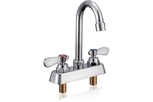 Phivan Commercial Kitchen Sink Faucet Deck Mount 4 Inch Center Kitchen Sink Faucet with 3-1/2" Gooseneck Spout Dual Lever Handles Premium Brass Chrome Finish for Utility Laundry Restaurant Bar
