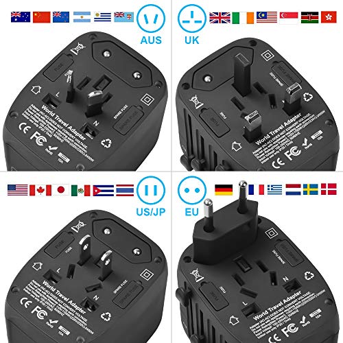 Travel Adapter, 2400W International Power Adapter, Universal Adapter with 4 USB Ports, Perfect for UK, EU, AU, US, Over 150 Countries (Black)