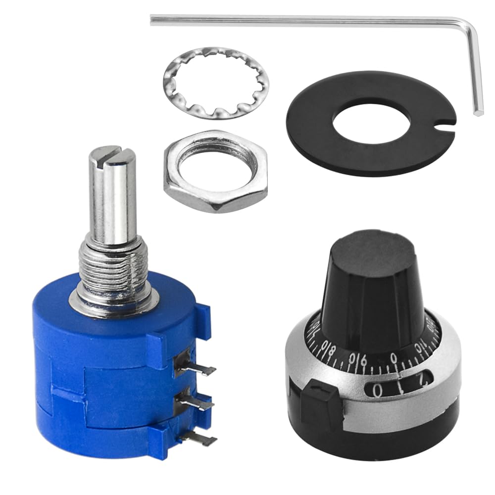 WMYCONGCONG 1K Ohm 10-Turn Rotary Wirewound Precision Potentiometer Resistor with Rotary Dial Knob (3590S-2-102L)