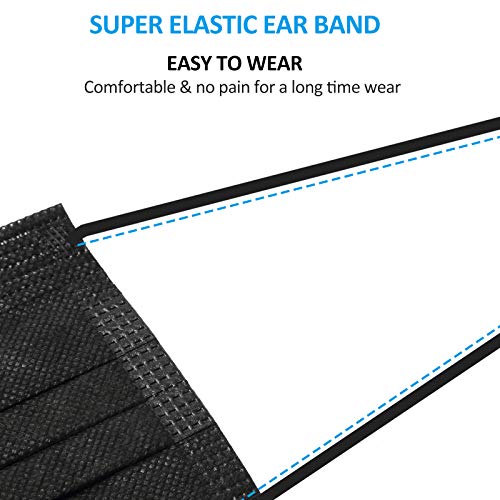 Disposable Face Mask 3-Layer Breathable Earloop Safety Masks Black 50 Pack/Box