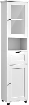 Mueble Baño, Armario Alto, Puerta de Cristal, Estrecho, con Patas