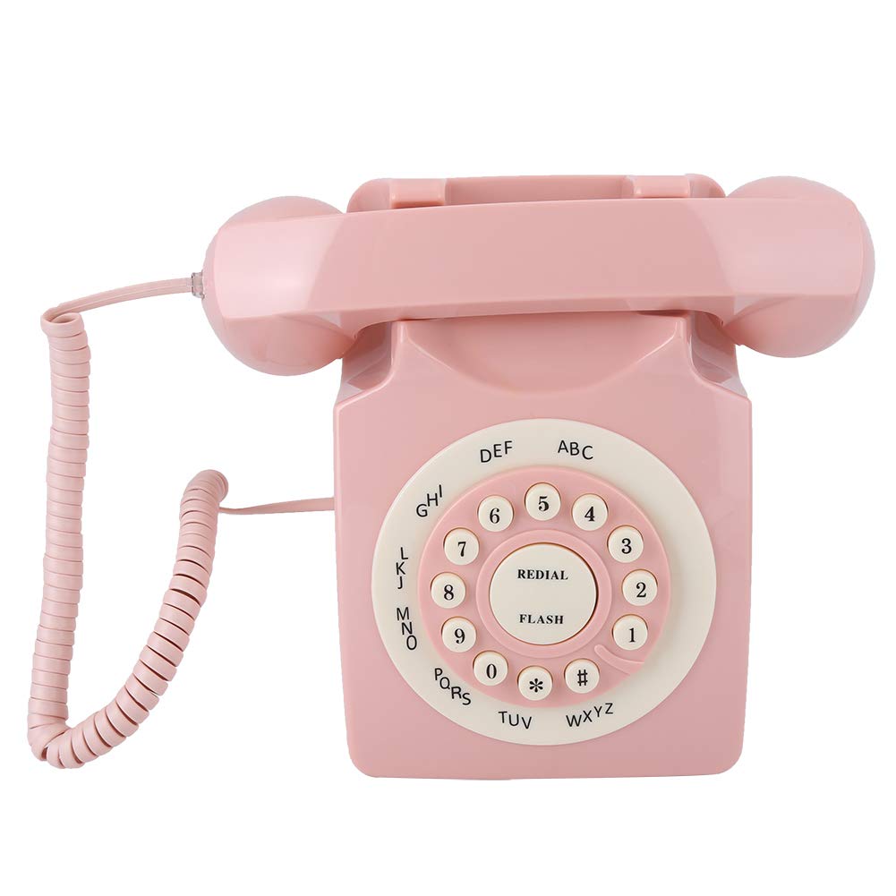 VBESTLIFE Antique Telephone for Home Office Decor, Vintage Landline Corded Telephone Classic European Retro Phone High Definition Call Quality Pink