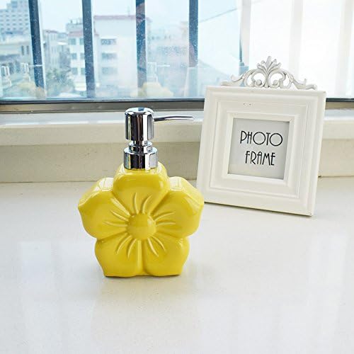350ml Ceramic Hand Sanitizer Bottle Household / Hotel Press Empty Bottle Cute Flowers , yellow