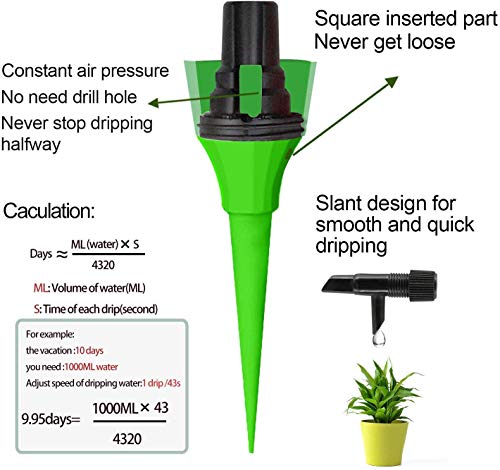 OZMI Plant Self Watering Spikes Devices, 6 Pack Automatic Irrigation Equipment Plant Waterer with Slow Release Control Valve, Adjustable Water Volume Drip System for Home and Vacation Plant Watering