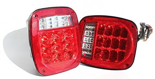 Bright Red Jeep TJ CJ YJ JK Replacement Stop Brake Turn Tail Lights w/LED Illuminator on Left (Truck Trailer Boat)