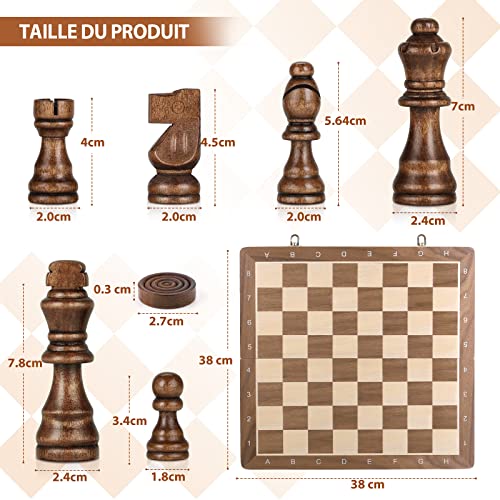Peradix 2 in 1 Chess and Checkers Set Wooden Magnetic Chess Board with Double Checkers for Travel Foldable Toys and Gifts Educational Games for Adults and Children (38 x 38 cm)