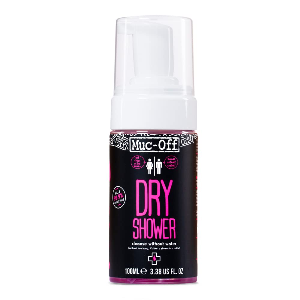 Muc-Off Dry Shower, 100 Millilitres - Antibacterial, Vegan Friendly Waterless Hand And Body Wash - Ideal For Cycling, Running, Camping, Festivals