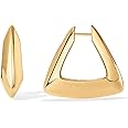 PAVOI 14K Gold Plated Sterling Silver Posts Geometric Hoop Earrings for Women | Trendy Geo Long Oval U-Shaped Link Triangle Huggie Hoops Earring
