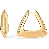 PAVOI 14K Gold Plated 925 Sterling Silver Posts Geometric Hoop Earrings for Women | Trendy Geo Long Oval U-Shaped Link Triangle Huggie Hoops Earring